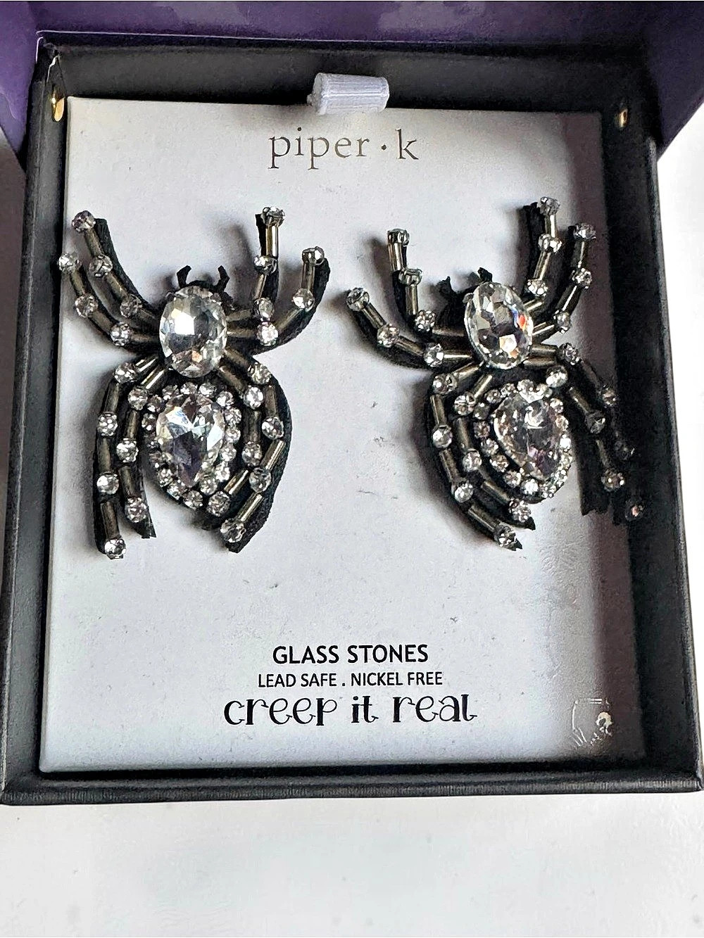 piper k Creep It Real Spider Earrings Black & Silver NWT